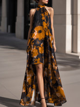 MadeJean Halter-Neck Chiffon Dress with Abstract Floral Design