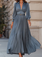 MadeJean Midi Dress with Graceful Pleats in Steel Blue