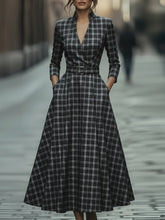 MadeJean Plaid Check Dress with Waist Belt and V-Neck