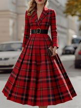Red Plaid Trench-Style Midi Dress by MadeJean