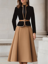 MadeJean Elegant Two-Tone Blazer and A-Line Midi Skirt Set