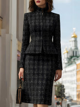 MadeJean Plaid Suit Set with Peplum Jacket and Pencil Skirt