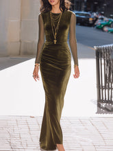 MadeJean Olive Velvet Gown with Flowing Sheer Sleeves