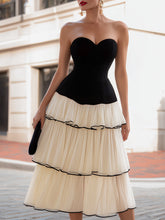 MadeJean Strapless Contrast Midi Dress with Feminine A-Line Silhouette