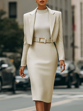 MadeJean Elegant Cream Skirt Suit Set with Cropped Blazer and Matching Belt